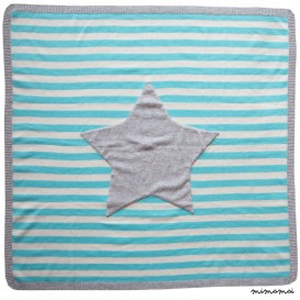 Striped Cashmere Blanket with Star - Turquoise