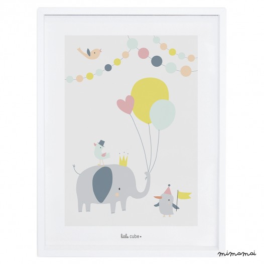 Affiche b&eacute;b&eacute; enfant &eacute;l&eacute;phant ballons fille