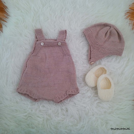 Baby romper, handmade knitwear of organic cotton, pale rose