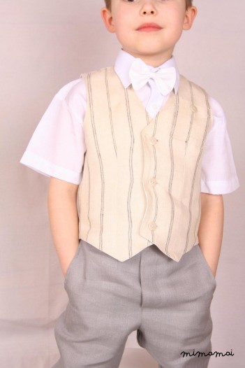Natural linen striped vest tan latte beige