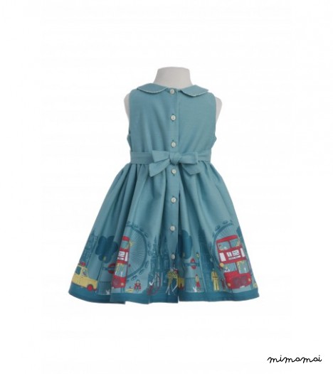 Millie Dress London Print in Turquoise