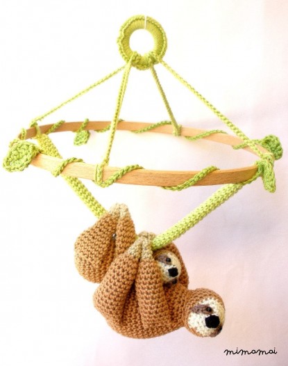 Sloth Nursery Mobile, Mother & Baby Sloth Crochet Mobile