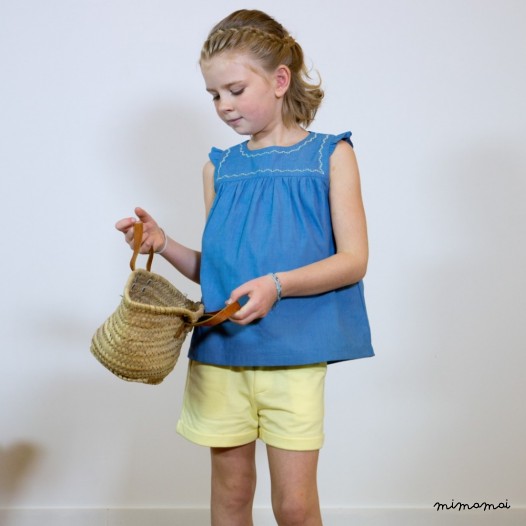 Blouse &agrave; volants denim Violette