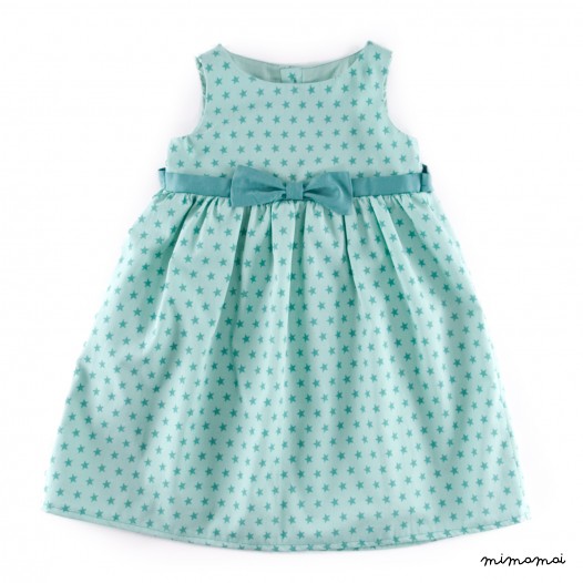 Baby dress in jade printed cotton "Stars"