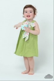 Apple green linen party dress with Liberty bow