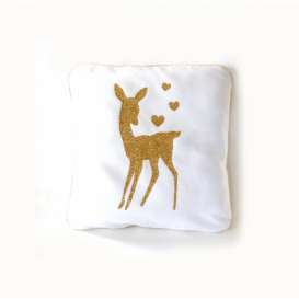 Coussin en coton blanc biche dor&eacute;e paillet&eacute;e d&eacute;houssable