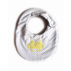Bavoir blanc pois gris petit monste vert anis