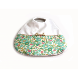 Bavoir liberty betsy turquoise plumetis blanc et passepoil dor&eacute;