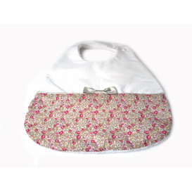 Bavoir liberty Elo&iuml;se Rose plumetis blanc et passepoil argent&eacute;