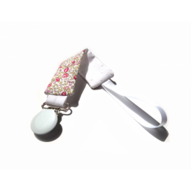 Attache t&eacute;tine liberty eloise rose et plumetis blanc