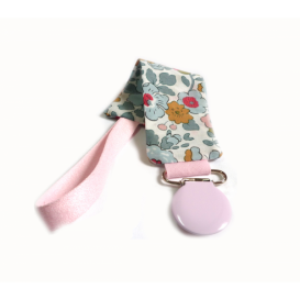 Attache t&eacute;tine liberty betsy porcelaine, ruban rose