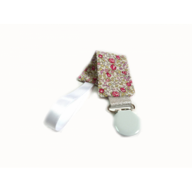 Attache t&eacute;tine liberty Eloise rose argent&eacute;, ruban blanc