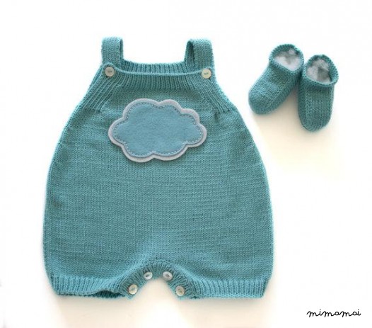 Maglia bambino salopette con una nuvola di feltro. Menta. Lana merino.