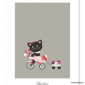 Affiche d&eacute;corative enfant chat et son tricycle fille
