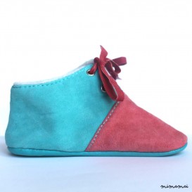 18-24 Months Slippers / Baby Shoes Lamb Leather Pastel Pink Blue