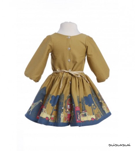 Betty Dress London Print in Mustard
