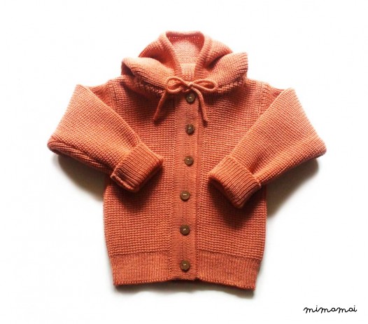 Children's Virgin wool Hooded Cardigan with handmade oak buttons