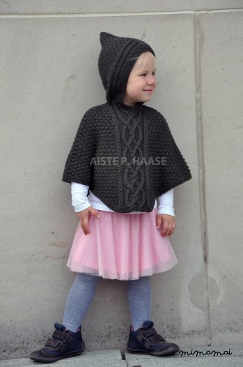 Hand-knitted Girl's Poncho/Merino wool