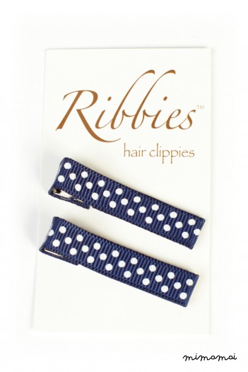 Pair of Small Dots on Navy Blue Hairclips