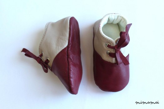 0-3 Months Slippers / Baby Shoes Lamb Leather Claret Red Bordeaux