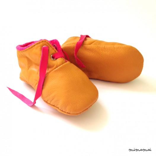 SALE 12 - 18 Months Slippers / Baby Shoes Lamb Leather Pink Mustard Yellow