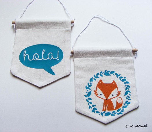 TWO WALL BANNER. Hand Painted. Fox & speech bubble