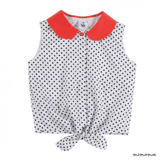 Tie-Front Top black dots