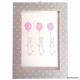 Quadretto conigli rosa pois 13x18