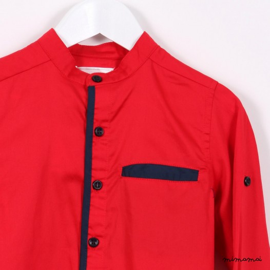 Long-sleeved Mandarin Shirt red