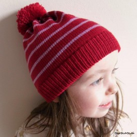 Bobble Knit Hat/ Children wool Hat, Ruby Red & Lilac