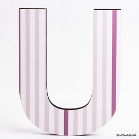 lettera in legno U - trama righe verticali rosa
