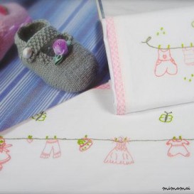 baby linen sheet pillowcase hand embroidered,happy clothes horse