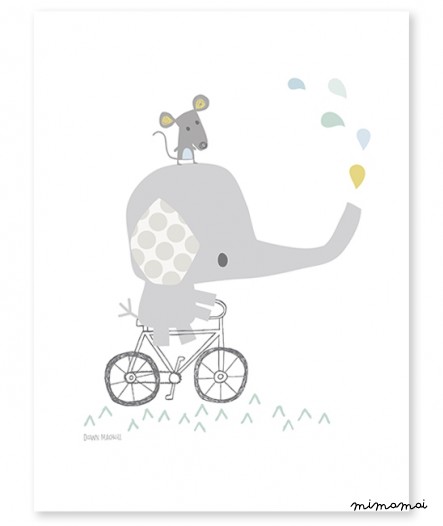 Affiche &eacute;l&eacute;phant sur son v&eacute;lo