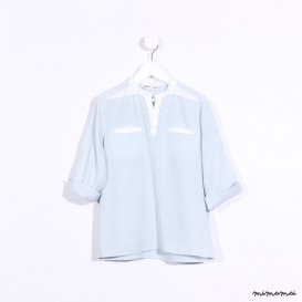 3/4 Sleeved Slip-on Shirt denim and white