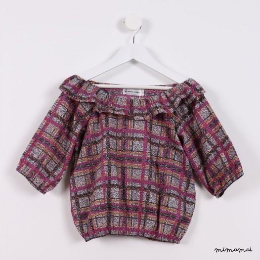 Peasant Top with Frill purple and black
