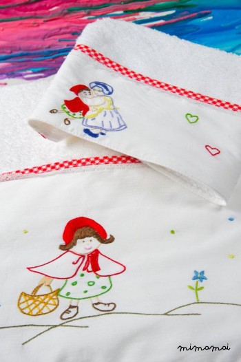 set 2 baby towels bath hand towel hand Red RIding Hood embroidered nursery bathroom