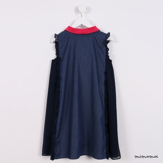 Button-down Dress with Frills blue
