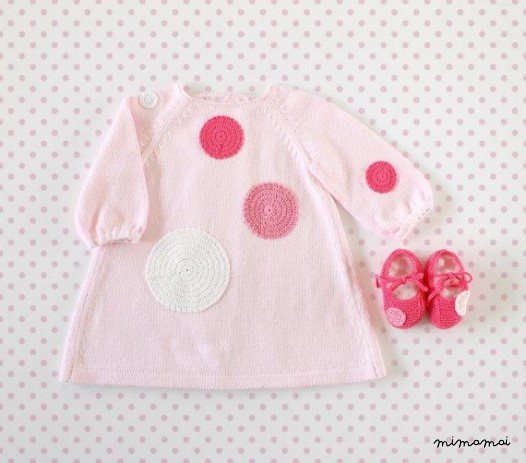 Maglia bambino vestito rosa con puntini all'uncinetto. 100% cotone. READY TO SHIP taglia 1-3 mesi.