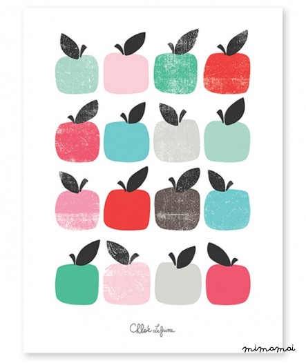 Affiche vintage enfant pommes