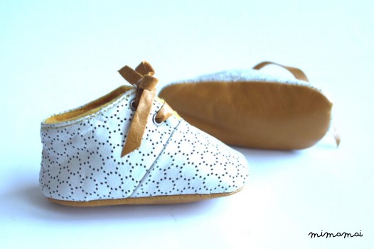 12-18 Months Slippers / Baby Shoes Lamb Leather White Mustard Yellow