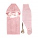 Maglia bambino insieme. Maglione, berretto e body. Rosa. 100% lana merino.