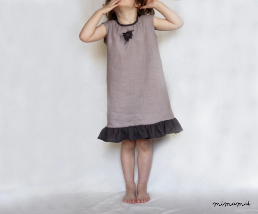 Girls dress/ handmade from 100% natural linen/ light grey colour /MADE TO ORDER