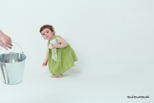 Apple green linen party dress with Liberty bow