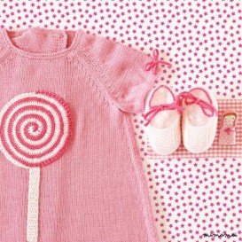 Maglia bambino vestito rosa con un lecca-lecca all'uncinetto.