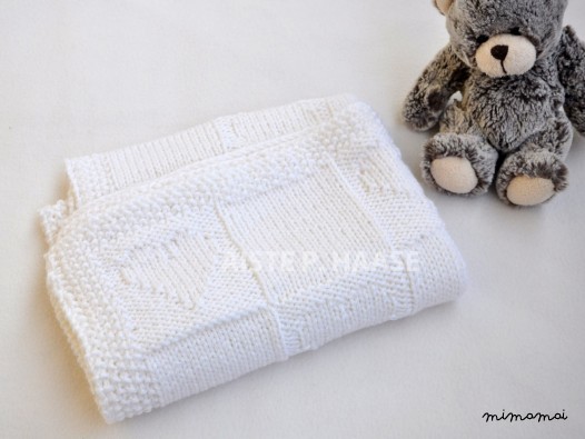 Wool baby blanket, Hand knitted, White