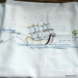 Pirates CRADLE BEDDING hand embroidered baby blanket blue white