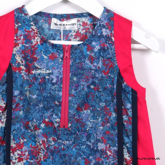 Contrast Piped Dress blue splatter