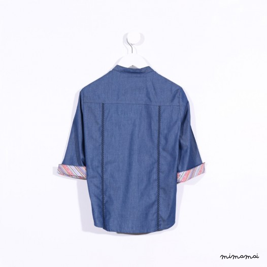 Slip-on Shirt with Embroidery denim
