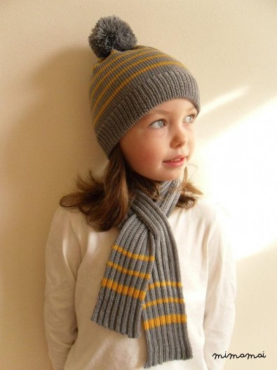 Bobble Hat scarf set, Merino wool, Ruby Red & Lilac