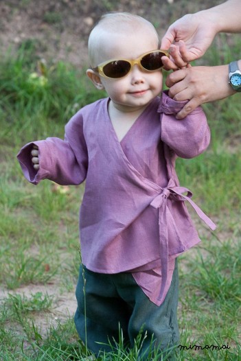 Linen fuchsia violet wrap blouse